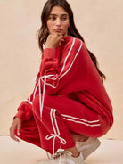 BiBi Bowside Beauty Side Lined Bow Fleece Sweatpants-Women's Pants-Shop Z & Joxa