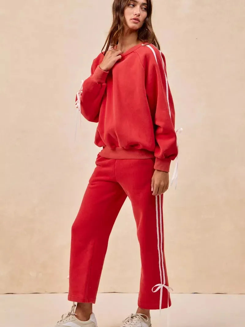 BiBi Bowside Beauty Side Lined Bow Fleece Sweatpants-Women's Pants-Shop Z & Joxa