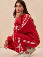 BiBi Bowside Beauty Side Lined Bow Fleece Sweatpants-Women's Pants-Shop Z & Joxa