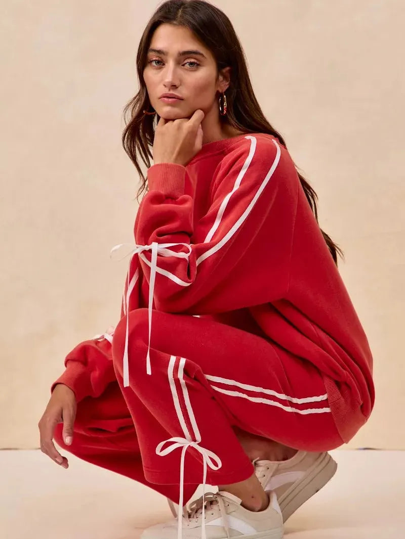 BiBi Bowside Beauty Side Lined Bow Fleece Sweatpants-Women's Pants-Shop Z & Joxa