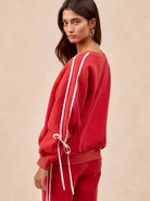 BiBi Bowside Beauty Side Lined Bow Sleeves Fleece Sweatshirt-Women's Shirts & Tops-Shop Z & Joxa