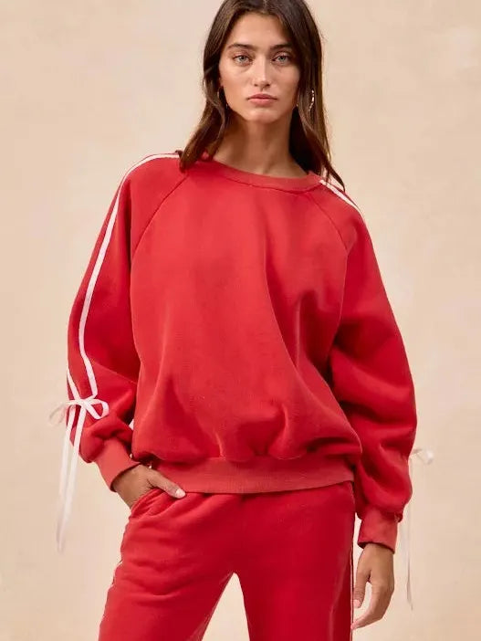 BiBi Bowside Beauty Side Lined Bow Sleeves Fleece Sweatshirt-Women's Shirts & Tops-Shop Z & Joxa
