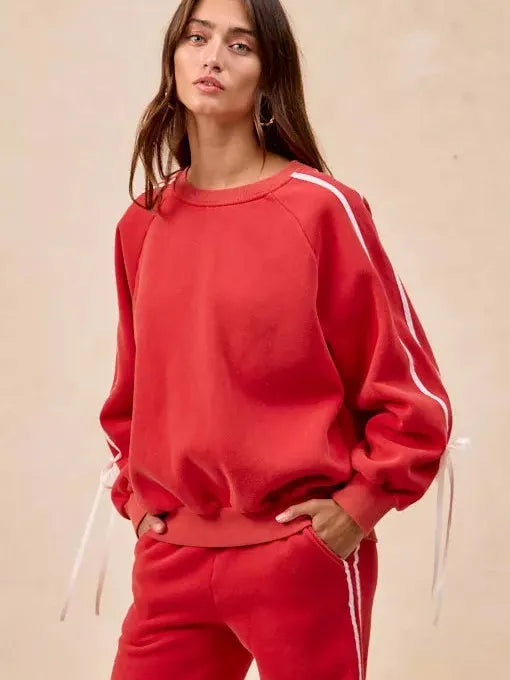 BiBi Bowside Beauty Side Lined Bow Sleeves Fleece Sweatshirt-Women's Shirts & Tops-Shop Z & Joxa