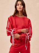 BiBi Bowside Beauty Side Lined Bow Sleeves Fleece Sweatshirt-Women's Shirts & Tops-Shop Z & Joxa