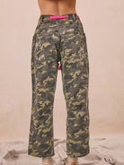 BiBi Camo Crush Braided Belt Patch Pockets Camo Print Pants-Women's Pants-Shop Z & Joxa