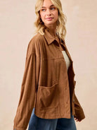 BiBi Caramel Crush Corduroy Shacket with Back Pleat-Coats & Jackets-Shop Z & Joxa