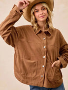 BiBi Caramel Crush Corduroy Shacket with Back Pleat-Coats & Jackets-Shop Z & Joxa
