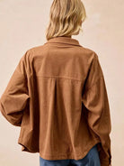 BiBi Caramel Crush Corduroy Shacket with Back Pleat-Coats & Jackets-Shop Z & Joxa