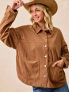 BiBi Caramel Crush Corduroy Shacket with Back Pleat-Coats & Jackets-Shop Z & Joxa