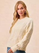 BiBi Checkmate Cozy Ivory Check Pattern Long Sleeve Sweater-Women's Shirts & Tops-Shop Z & Joxa