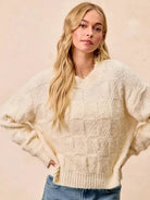 BiBi Checkmate Cozy Ivory Check Pattern Long Sleeve Sweater-Women's Shirts & Tops-Shop Z & Joxa