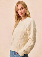 BiBi Checkmate Cozy Ivory Check Pattern Long Sleeve Sweater-Women's Shirts & Tops-Shop Z & Joxa