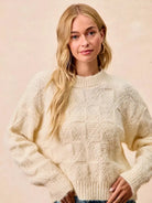 BiBi Checkmate Cozy Ivory Check Pattern Long Sleeve Sweater-Women's Shirts & Tops-Shop Z & Joxa