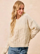 BiBi Checkmate Cozy Ivory Check Pattern Long Sleeve Sweater-Women's Shirts & Tops-Shop Z & Joxa