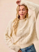 BiBi Checkmate Cozy Ivory Check Pattern Long Sleeve Sweater-Women's Shirts & Tops-Shop Z & Joxa