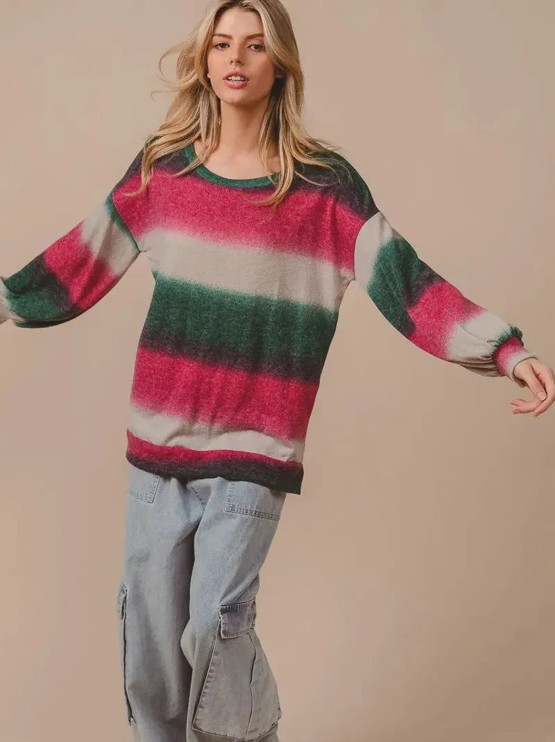 BiBi Color Rush Striped Gradation Print Knit Top-Women's Shirts & Tops-Shop Z & Joxa