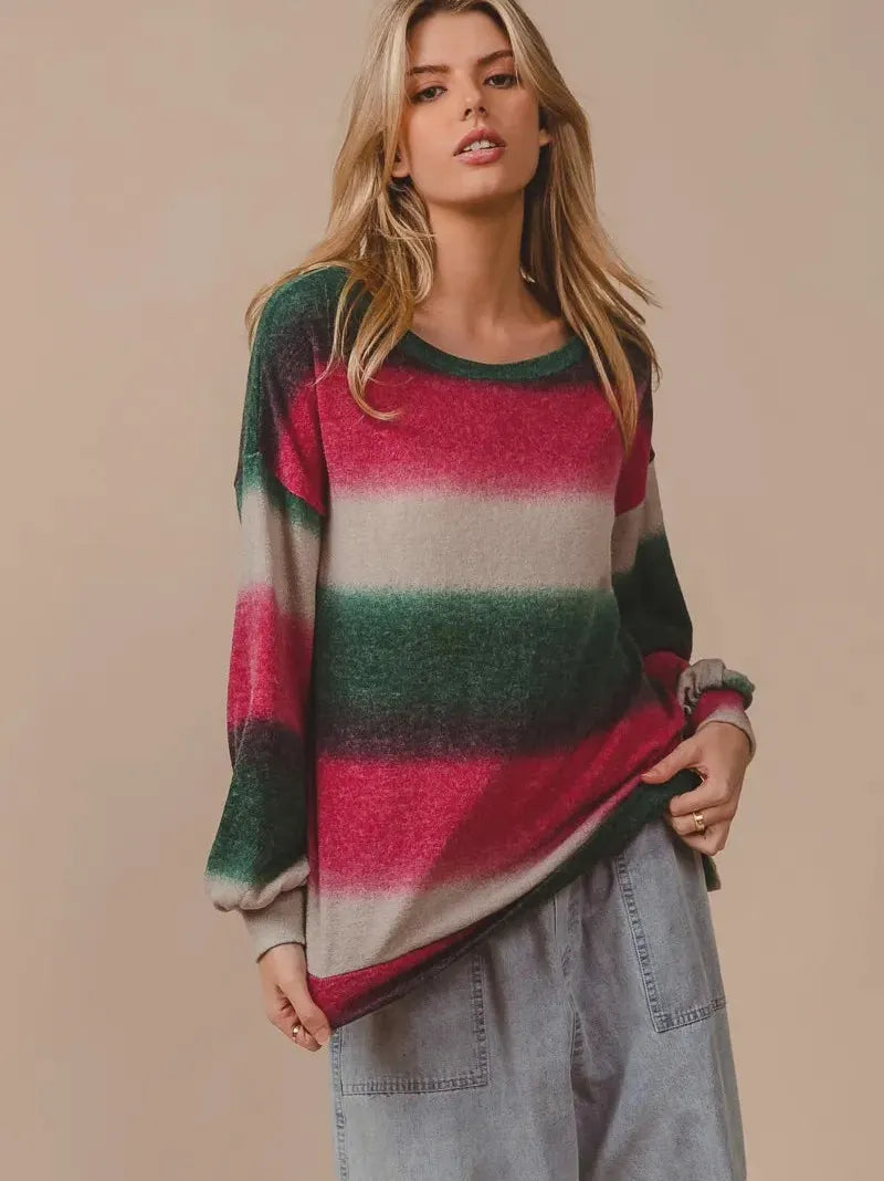 BiBi Color Rush Striped Gradation Print Knit Top-Women's Shirts & Tops-Shop Z & Joxa