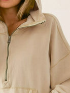 BiBi Cozy Contours Soft Fleece Half Zip Hoodie in Oatmeal-Women's Shirts & Tops-Shop Z & Joxa