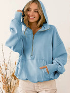 BiBi Cozy Contours Soft Fleece Half Zip Hoodie in Soft Blue-Women's Shirts & Tops-Shop Z & Joxa