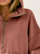 BiBi Cozy Contours Soft Fleece Half Zip Hoodie in Terracotta-Women's Shirts & Tops-Shop Z & Joxa