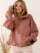 BiBi Cozy Contours Soft Fleece Half Zip Hoodie in Terracotta-Women's Shirts & Tops-Shop Z & Joxa