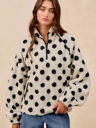 BiBi Cozy Polka Dot Half Zip Up Sherpa-Women's Shirts & Tops-Shop Z & Joxa