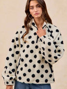 BiBi Cozy Polka Dot Half Zip Up Sherpa-Women's Shirts & Tops-Shop Z & Joxa
