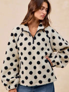 BiBi Cozy Polka Dot Half Zip Up Sherpa-Women's Shirts & Tops-Shop Z & Joxa