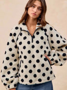 BiBi Cozy Polka Dot Half Zip Up Sherpa-Women's Shirts & Tops-Shop Z & Joxa