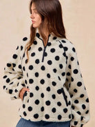 BiBi Cozy Polka Dot Half Zip Up Sherpa-Women's Shirts & Tops-Shop Z & Joxa