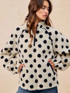 BiBi Cozy Polka Dot Half Zip Up Sherpa-Women's Shirts & Tops-Shop Z & Joxa