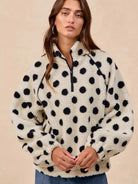 BiBi Cozy Polka Dot Half Zip Up Sherpa-Women's Shirts & Tops-Shop Z & Joxa