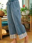 BiBi Denim and Lace Washed Denim Flower Lace Trim Pants-Women's Jeans-Shop Z & Joxa