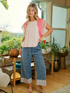BiBi Denim and Lace Washed Denim Flower Lace Trim Pants-Women's Jeans-Shop Z & Joxa