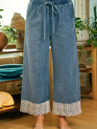 BiBi Denim and Lace Washed Denim Flower Lace Trim Pants-Women's Jeans-Shop Z & Joxa