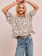 BiBi Dot Darling Polka Dot Ruffle Hem Peplum Top-Women's Shirts & Tops-Shop Z & Joxa
