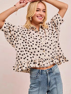 BiBi Dot Darling Polka Dot Ruffle Hem Peplum Top-Women's Shirts & Tops-Shop Z & Joxa