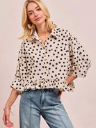 BiBi Dot Darling Polka Dot Ruffle Hem Peplum Top-Women's Shirts & Tops-Shop Z & Joxa
