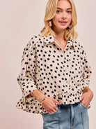 BiBi Dot Darling Polka Dot Ruffle Hem Peplum Top-Women's Shirts & Tops-Shop Z & Joxa