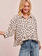 BiBi Dot Darling Polka Dot Ruffle Hem Peplum Top-Women's Shirts & Tops-Shop Z & Joxa