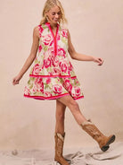 BiBi Flirty Florals Contrast Edge Tiered Ruffle Mini Dress-Women's Dresses-Shop Z & Joxa