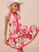 BiBi Flirty Florals Contrast Edge Tiered Ruffle Mini Dress-Women's Dresses-Shop Z & Joxa