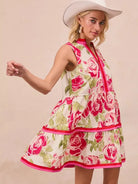 BiBi Flirty Florals Contrast Edge Tiered Ruffle Mini Dress-Women's Dresses-Shop Z & Joxa