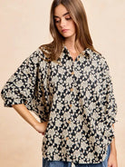 BiBi Floral Jacquard Short Dolman Sleeves Shirt-Women's Shirts & Tops-Shop Z & Joxa