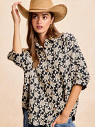 BiBi Floral Jacquard Short Dolman Sleeves Shirt-Women's Shirts & Tops-Shop Z & Joxa