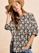 BiBi Floral Jacquard Short Dolman Sleeves Shirt-Women's Shirts & Tops-Shop Z & Joxa