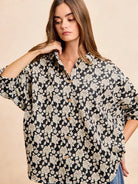 BiBi Floral Jacquard Short Dolman Sleeves Shirt-Women's Shirts & Tops-Shop Z & Joxa