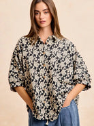 BiBi Floral Jacquard Short Dolman Sleeves Shirt-Women's Shirts & Tops-Shop Z & Joxa
