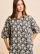 BiBi Floral Jacquard Short Dolman Sleeves Shirt-Women's Shirts & Tops-Shop Z & Joxa