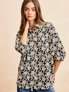 BiBi Floral Jacquard Short Dolman Sleeves Shirt-Women's Shirts & Tops-Shop Z & Joxa